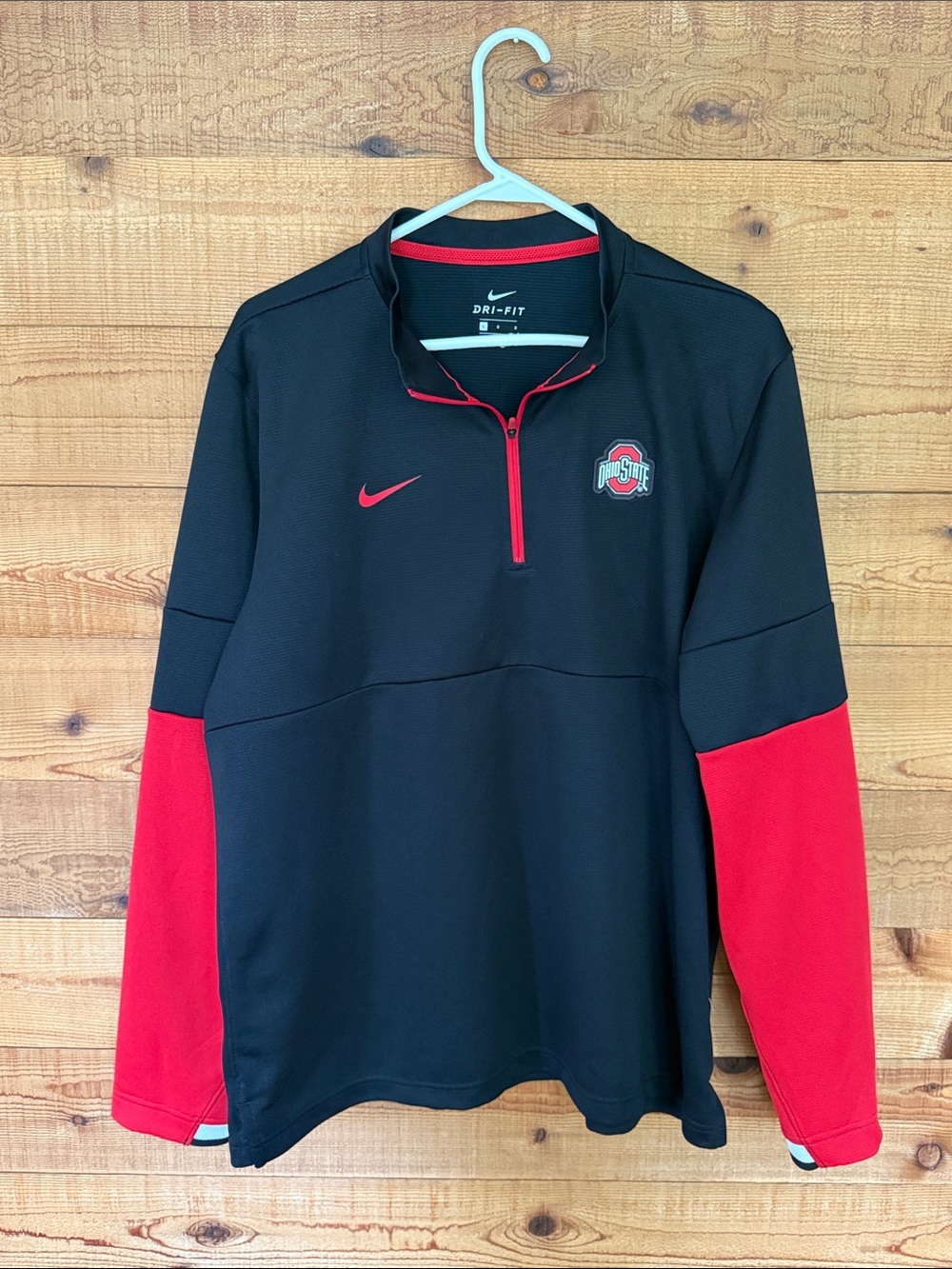 Nike Black and Red Quarter-Zip Dri-FIT Pullover with Ohio State Logo